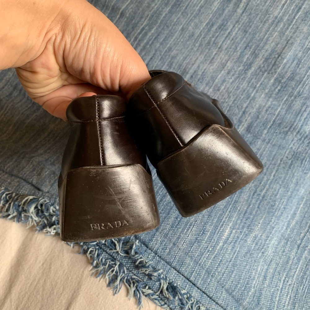 Prada Women’s  Dark Brown Leather Trappeur Vintage Loafers - Picture 3 of 4